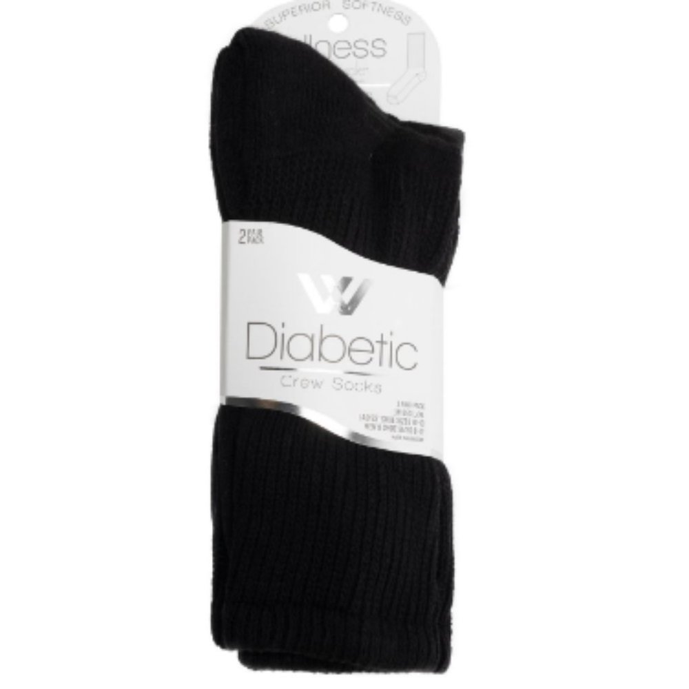 Wellness by Harmony & Sole Everyday Diabetic Crew Socks Unisex Black 2 Pair New
